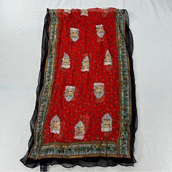 Vintage ATG All That Glitters Elegant Red/Black Santa Claus Women's Scarf 57”L - Picture 10 of 14